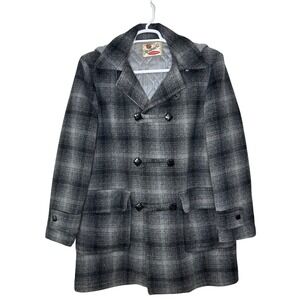 VTG Monterey Club Sportswear Peacoat Men's Large Plaid Double Breasted Wool Gray